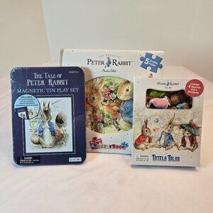 PETER RABBIT Set of 3 - Puzzle Book, Magnetic Set, Tattle Tales Book w/Figurines